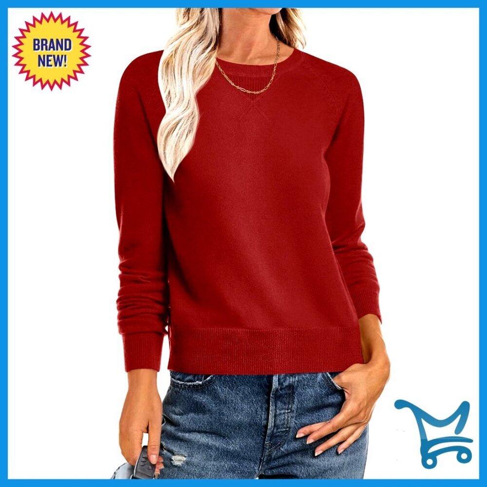 Soft Loose Fit Crewneck Sweater, Regular Fit Knit Pullover for Women